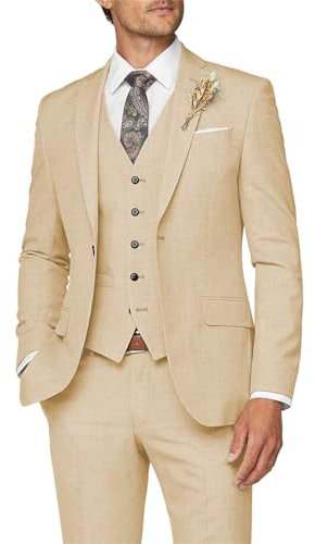 Wangyue Mens Suit 3 Piece Slim Fit Suit for Men Formal Business Suit Wedding Groom Prom Tuxedo Dinner Party, Champagne, M