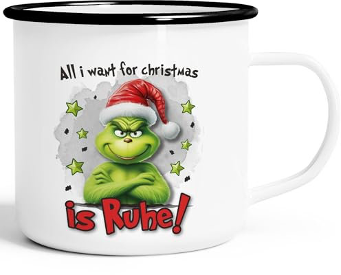 Moonworks® Emaille-Tasse Grinch Geschenk für Weihnachtsmuffel Ich hasse Menschen Emaillebecher Weihnachtstasse lustig Ruhe emaille-weiß-schwarz standard