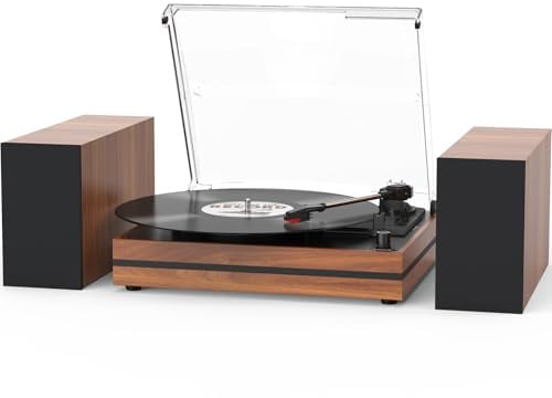 Seasonlife® Vintage Vinyl Record Player with 2 External Speakers,Bark Red