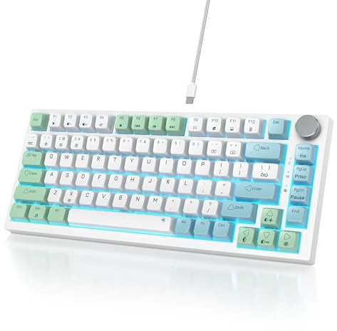 Owpkeenthy Wired 75% Hot Swappable Mechanical Keyboard, Gasket Mounted TKL 82 Key Gaming Keyboard Linear Red Switch RGB Backlit with Volume Knob, for PC Laptop (82 Mint)