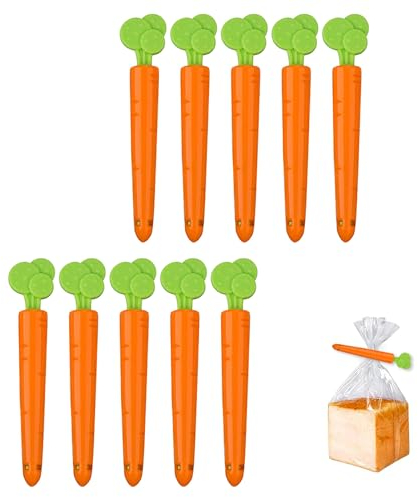BNOYONERAS Clips de Scellage pour Carottes, Fermeture Sachet Alimentaire, Clip Fermeture Sachet, Clip Fermeture Cuisine Réutilisable, Pinces de Scellage des Aliments en Forme de Carotte, 10 Pièces