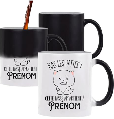 Tasse Prénom personnalisable bas les pattes | Mug idée cadeau personnalisée collègue de travail famille amis (Tasse Magique, Chat)
