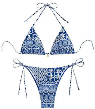 Falainetee Damen-Badeanzug mit hoher Taille, Blumenmuster, Triangel-Bikini-Set, 2-teilig