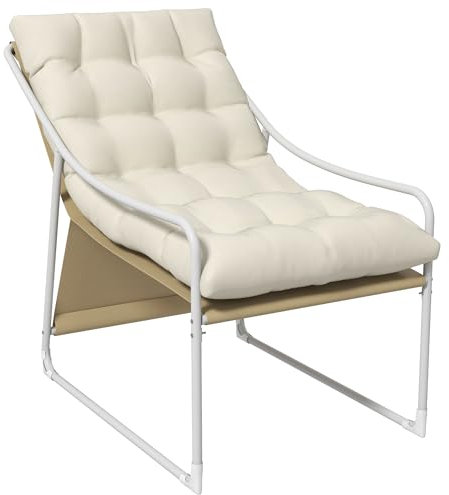 Outsunny Chaise de Jardin Fauteuil d'extérieur avec Coussin Cadre en Acier pour Balcon, terrasse, Jardin dim. 62L x 110l x 88H cm Beige