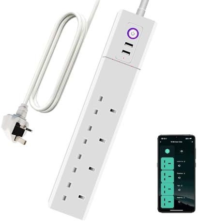 Smart Power Strip, WiFi Surge Protector 16A, Smart Socket Individually Switchable Control, Voice/Timing/Remote, Compatible with Alexa Googglle-Assistant, WiFi 2.4GHz British Standard Socket White