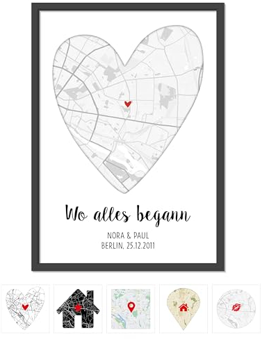 OWLBOOK® Personalisierte Hochzeitsgeschenke für Brautpaar | Geschenk Hochzeit Geschenke für Brautpaar | Personalisierte Geschenke zur Hochzeit | Wo alles begann Bild Poster | Google Map Karte Silber