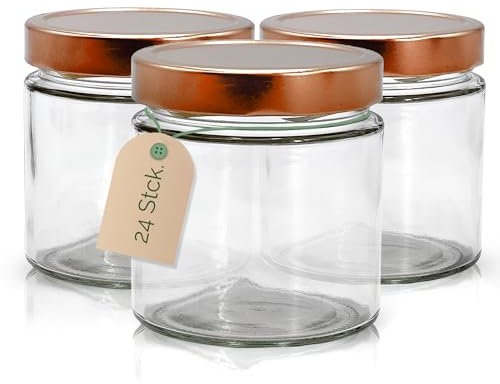 Apoidea – Marmeladengläser 500g mit Deckel in Kupfer 24 Stück/Twist off Gläser/Einmachgläser/Marmeladengläser mit Deckel/leeres Marmeladenglas/Einkochgläser