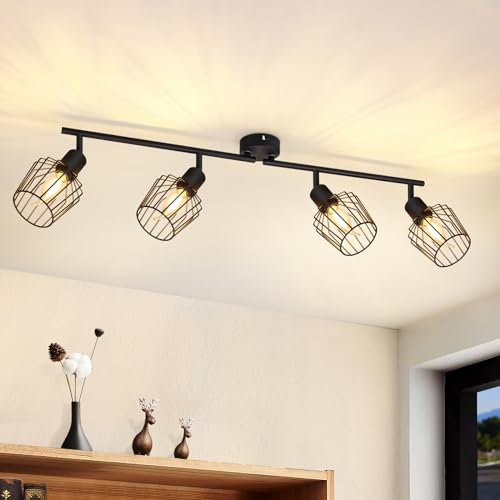 Lichtmaler Deckenspot 4 Flammig Deckenstrahler Vintage - Deckenleuchten E14 Deckenlampe Schwarz Spotlampe Industrie Drehbar 350° für Küchen Schlafzimmer Wohnzimmer(ohne Leuchtmittel)