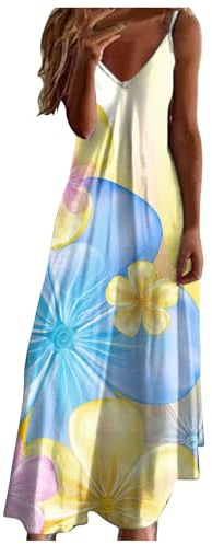 ZHAWEIYC Frauen Sommer Sexy V Ausschnitt Langes Kleid Modische Gedruckt Urlaub Strand Kleid SpaghettiträGer Kleid Kleider Zur Hochzeit Damen Kleid Maxi Langarm Kleider Damen FrüHling