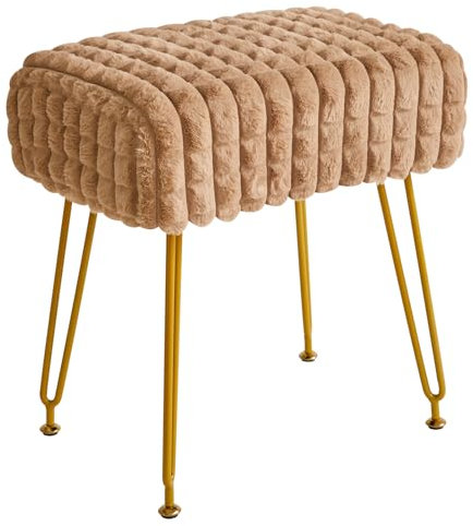 IBUYKE Tabouret Ottoman Rectangulaire, Table d'Appoint de Maquillage, Siège Vanité en Velours, Chaise de Repose-Pieds, Pieds en Acier Doré, pour Salle d'Eau, Kaki WBD003K