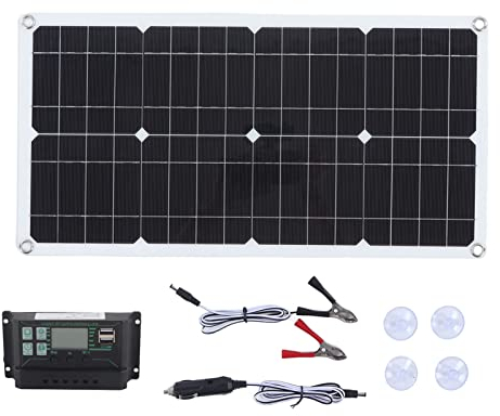 Kit de Panneaux Solaires Monocristallins 250W, Contrôleur 12/24V avec Deux Ports USB pour Camping-car, Voiture, Bateau, Chargement de Batterie