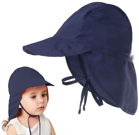 Esshogo Sonnenmütze Kinder, Baby Sonnenhut mit Bindebändern und Nackenschutz, Mütze Baby Sommer, Kleinkind Sommer Visier Cap für Säugling Kinder Kleinkind xs, 0-1,5 Jahre, 44-48cm