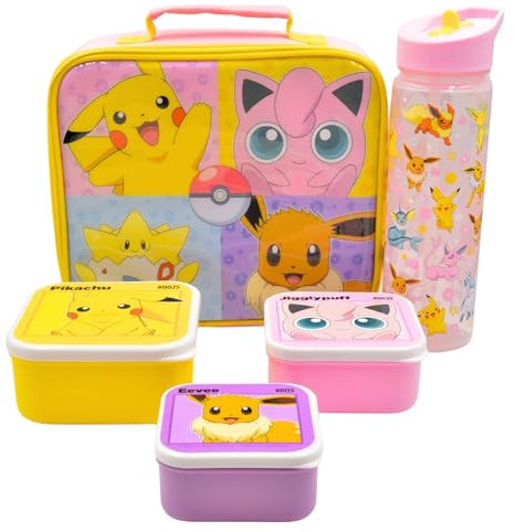 HOX 94826 Pokemon Insulated Bag 600ml Water Bottle and Lunch Boxes Set, Polyester, 600 milliliters, Multicolour