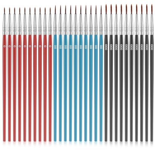 AHQiZFX 30 Pcs Tiny Detail Paint Brushes, Miniature Paint Brushes Fine Tips with 3 Size #000#00#0 Mini Artist Paintbrush Precision Liner Brush for Miniature Models Watercolor Acrylic Painting