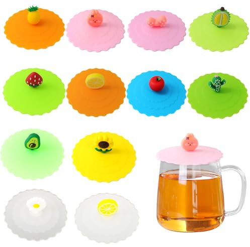 ZOCONE 12 Stück Silikon Deckel für Gläser Anti Staub Glasabdeckung Trinkglas Sommer 10cm Cartoon Silikondeckel Wiederverwendbar Insektenschutz Silikon Abdeckung für Gläser Trinkgläser