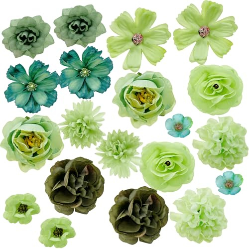 Jaczora 20 teste di fiori artificiali verdi, mini fiori finti in seta rosa, mix per la decorazione della casa, bouquet di nozze fai da te, feste, giardino, decorazioni per torte