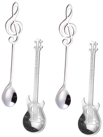 QLEUIFT 4 pcs cucchiaino da caffè per chitarra, Cucchiai da tè in acciaio inox con note musicali, cucchiaini da dessert, crema e torta