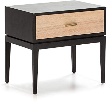 MESITA DE NOCHE 60X40X55 MADERA NEGRO/NATURAL CON PATINA GRIS