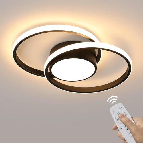 DELIPOP Plafoniera LED Soffitto Dimmerabile, 40W Lampadario LED Soffitto con Telecomando 3000K-6500K, Ronde Plafoniera Nero per Camera da Letto Soggiorno Cucina Corridoio Ufficio