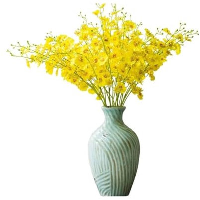 CWLPSL Künstliche Blumen, gelbe künstliche Blume, tanzende Dame, Orchidee, gefälschte Blumenvase, Set, Gartentisch, Party, Zuhause, Hochzeit, Dekoration, Dekor