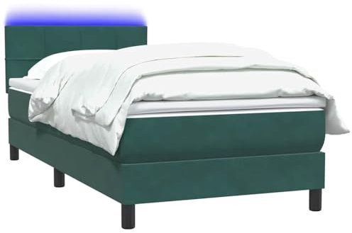 vidaXL Boxspringbett mit Matratze Dunkelgrün 80x220 cm Samt, Bett, Bettrahmen, Einzelbett, Schlafzimmermöbel, Lattenrost, Samtbett, Polsterbett