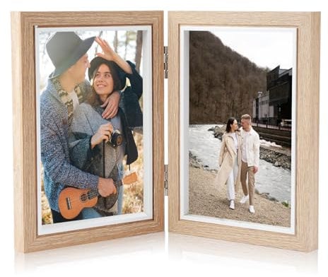 Baieye Cornice Foto Doppia,Cornici Foto in Legno 10x15cm,Portafoto da Tavolo Pieghevole,Adatto a Famiglia,Amici,Decorazioni per la Casa,Matrimoni