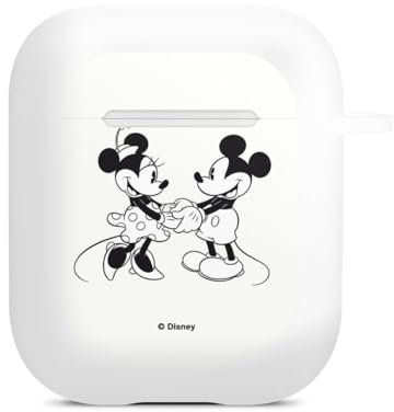 Hülle mit Karabiner kompatibel mit Apple AirPods (2. Generation) Case weiß Schutzhülle mit Schlüsselanhänger Mickey & Minnie Mouse Valentinstag Disney