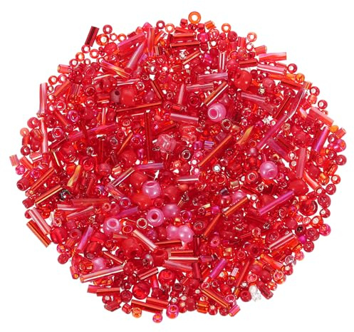 sourcing map Mixed Glass Seed Beads 1-4mm Mini Loose Bugle Red 1000Pcs | Glass Beads for DIY Earrings, Necklaces, Bracelets, Jewelry Making