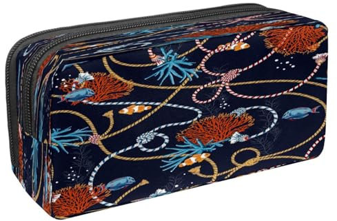 VAPOKF Federmäppchen Stiftetasche Student Schreibwaren Tasche mit Reißverschluss für Jungen Mädchen Schule & Bürobedarf, Vintage Grunge Segeln Abenteuer, Unterwasser-Seilfische, Korallen,
