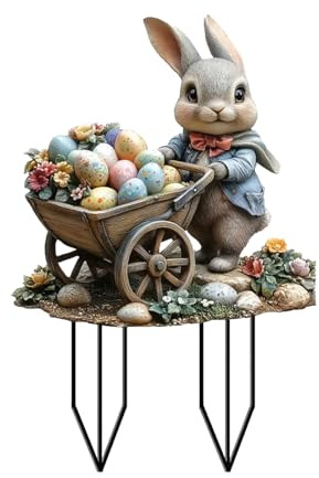 Generisch Gartenstecker Osterdeko Outdoor 2025 Garten Stecker Frühling Deko Ostern Hase Osterhase Außen Gartenschilder Osterdekoration Frühlingsdeko für Draußen und Drinnen (Beige)