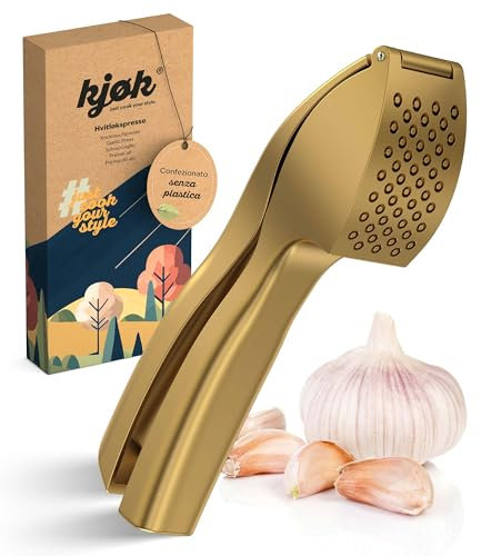 kjøk Premium Presse-ail en alliage de zinc finition or mat - Hachoir à ail professionnelle, lave-vaisselle de cuisine pratique et stylée - Garlic Pro Press facile à nettoyer