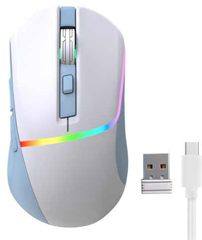 Ouitble Gaming Maus Kabellose RGB 2,4 G/BT5.3/USB C Kabelgebundene 7200 DPI Optische Maus mit 6 Programmierbaren Tasten, Ergonomische Gamer Maus für Wins 7/8/10/Vista und höher
