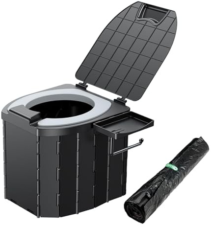 Aupoko Foldable Camping Toilet - Portable Loo for Outdoor Emergency Use | Compact Lightweight Travel Toilet, Washable Basket, Roll Holder, Phone Holder, Trash Bag