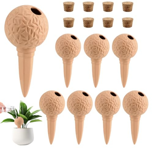 EXLECO 8pcs Cône D'arrosage Argile 185ml, Arrosage Terre Cuite Globe D'Irrigation Oyas a Enterrer Système D'Irrigation Automatique Reserve Eau Plante Intérieur & Extérieur pour Vacances Énage Bureau
