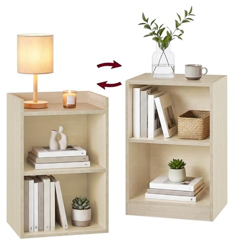 VASAGLE Table de Chevet avec Compartiments Ouverts, Étagère Réglable | Table d'Appoint, Double Usage, Montage Simple, pour Chambre, Salon, Beige travertin, Collection CUSTOS LET866LA01