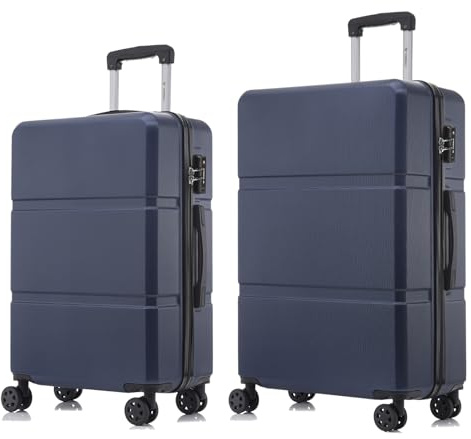 YONSLY Premium Reisekoffer TSA-Schloss,YKK-Reißverschluss Hartschalen-Koffer Trolley Kabinenkoffer Rollkoffer Suitcase Handgepäck 4 Rollen (Dunkelblau, L-XL-Set)