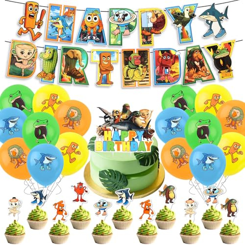 Geburtstag Party Dekoration, Brain-rot Geburtstagsdeko Tung Tung Sahur Kindergeburtstag Geburtstagsballon Party Supplies mit Happy Birthday Banner Luftballons Cupcake Topper für Kinder Jungen Mädchen