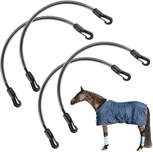 Schweifriemen Für Pferdedecken - 4-tlg. elastisch verstellbare Bänder,54,0 Cm Ersatz Für Deckenriemen Mit Doppelendigen Clips - Geeignet Für Haustiere, Teppiche, Ställe, Eimer, Training, Hüten Und