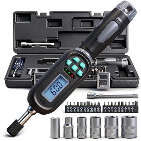 BlueMars 1/4 Digital Torque Screwdriver, 2.66-53.1 in-lbs (0.3-6 Nm) Precision Torque Wrench with Buzzer & LED Indicator, High-Accuracy ±2% Torque Driver for Bicycle Maintenance and Precision Repairs