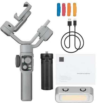 Smooth 5E Smartphone-Stabilisator, 3-Achsen-Gimbal mit integriertem Fülllicht, 26 Stunden Akkulaufzeit, professionelle Stabilisierung für Vlogging, Live-Streaming, Sport, Wandern, (Smooth 5E Combo)