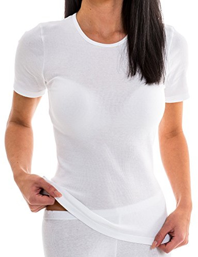 HERMKO 1800 Damen Kurzarm Shirt mit Rundhals-Ausschnitt aus 100% Bio-Baumwolle,Farbe:weiß;Größe:36/38 (S)