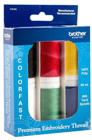 Brother SAEMB6 Premium Embroidery Thread with 6 Spools and 100 Percent Polyester (Various)
