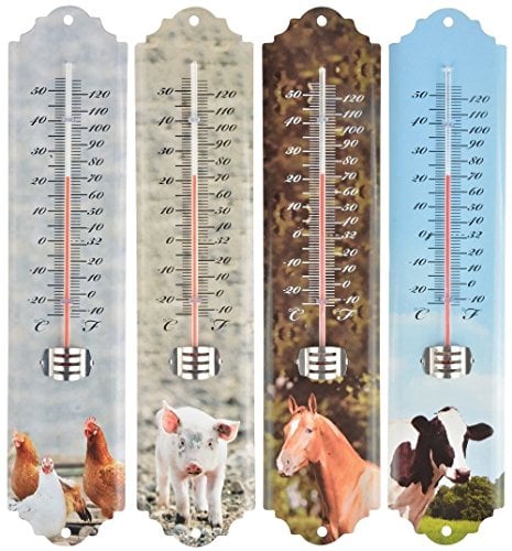 Witziges Gartenthermometer mit Bauernhoftier-Design, Pferd, Ferkel, Huhn oder Kuh