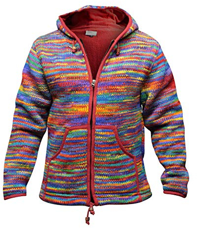 SHOPOHOLIC FASHION Uomo Foderata in Pile Tie Dye Hippie con Cappuccio Giacca Invernale in Lana - (Rosso/M)