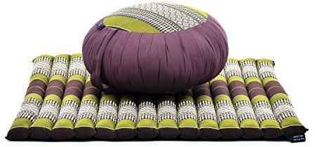 Leewadee Meditationskissen Set - Rundes Sitzkissen Zafu, Zabuton Yogakissen, Zubehör für Meditation und Yoga, Kapok-Füllung, Braun-Grün