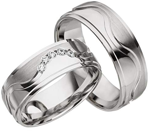 JC Trauringe 925er Sterling Silber Paar-Preis I Ehe-Ringe inkl. kostenloser Gravur I Verlobungsringe 7 mm breit inkl. Etui I Herren-Ring ohne & Damen-Ring mit Zirkonia-Steinen I Gr. 48 bis 72 I A20