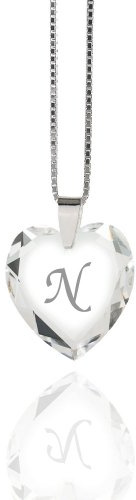 Damen Halskette 925 Sterling Silber mit SWAROVSKI ELEMENTS Herz Crystal Buchstabe N