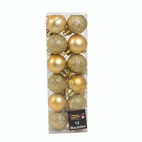 12 x 3cm Mini Christmas Baubles - GOLD - Assorted Matt + Glitter