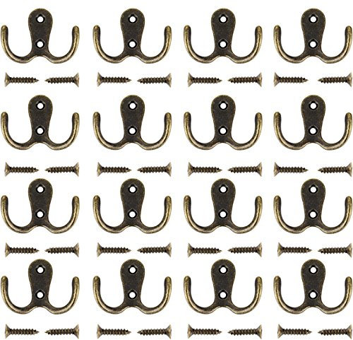 Umsole 10 Pieces Double Prong Robe Hook Retro Cloth Hanger with 20 Pieces Screws,Bronze