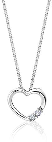Orovi Halskette für Damen mit Diamant Weißgold 9 Karat (375) Brillianten 0.05Ct, mit Herz Anhänger Goldkette …